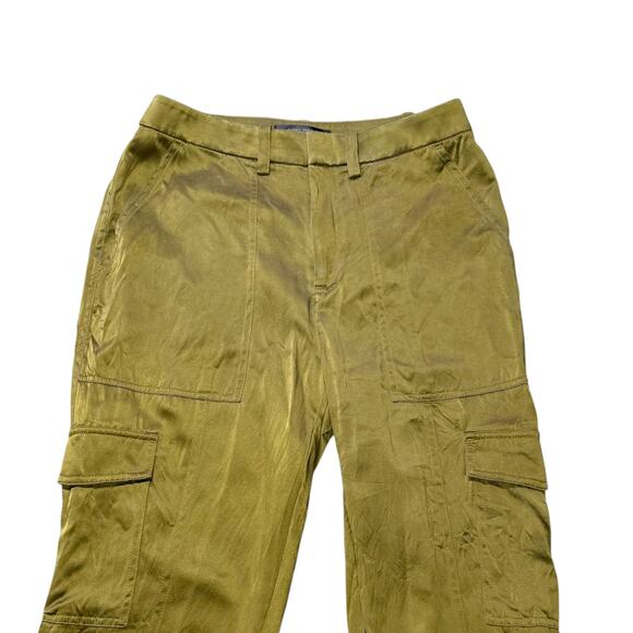 Banana Republic Women's Allure 100% Silk Cargo Pants Dark Chartreuse Size 0 - Picture 5 of 12